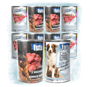 Kúsky mäsa v omáčke MIX príchutí 12 x 1250 g TUTU HOVÄDZIE + JAHŇAČIE