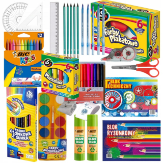 Školská výbavička MEGA, VEĽKÁ školská súprava, potreby BIC ASTRA, 79 položiek