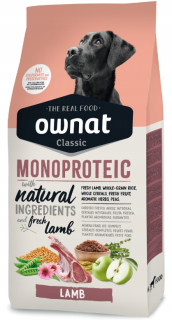 Monoproteínové suché krmivo pre psov Ownat Lamb 12kg Bohaté na čerstvé jahňacie mäso