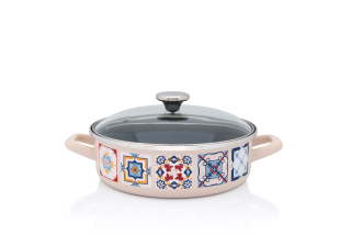 Emaliovaný okrúhly pekáč Porto, 24 cm, krémový