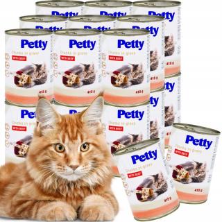 PETTY CAN MOKRÉ KÚSKY MAČIČKA S HOVÄZÍM MÄSOM V Omáčke 415G