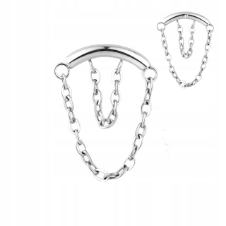 PIERCING Strieborná labretová náušnica s retiazkami Lobe Flat Helix TITANIUM 1,2/12