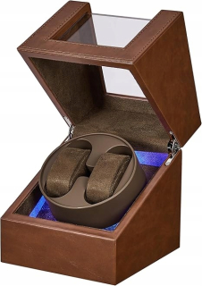 AUTOMATICKÝ ROTOMATICKÝ PRE 2 HODINKY ELEGANTNÉ HNEDÉ 4 REŽIMY PU KOŽA TICHÁ