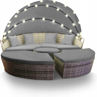 SOFA GARDEN ISLAND solárne ratanové lehátko do obývačky 180cm LED Grey set