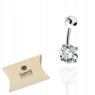Strieborný piercing do pupka s bielymi zirkónmi, striebro 925 LAPRII