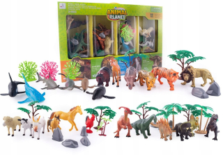 VEĽKÁ SADA GUMOVÝCH ZVIERATKOV 60 KUSOV DOMÁCI DINOSAURI MORSKÉ SAFARI