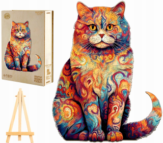 VEĽKÉ DREVENÉ PUZZLE 230 KUSOV Škótska Mačka V DREVENEJ KRABIČKE
