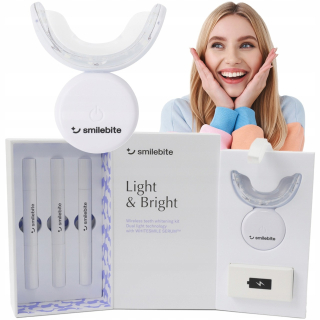 Zariadenie na bielenie zubov Smile bite s LED prekrytím a gélom Smilebite