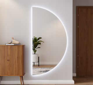 Zrkadlo Polkruhové strieborné LED 180X90 Pravé