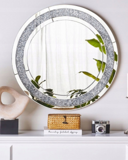 STRIEBORNÉ zrkadlo s PYRITE glamour kryštálmi 60cm